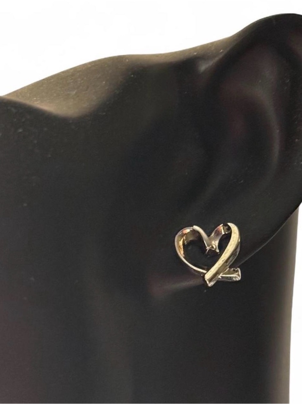 Silver Heart Ribbon Stud Earrings - Women's Jewelry